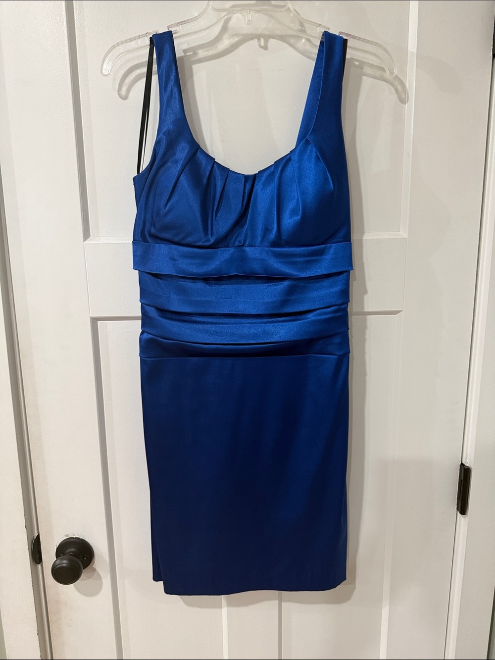 B Darlin Royal Blue Satin Sheath Dress